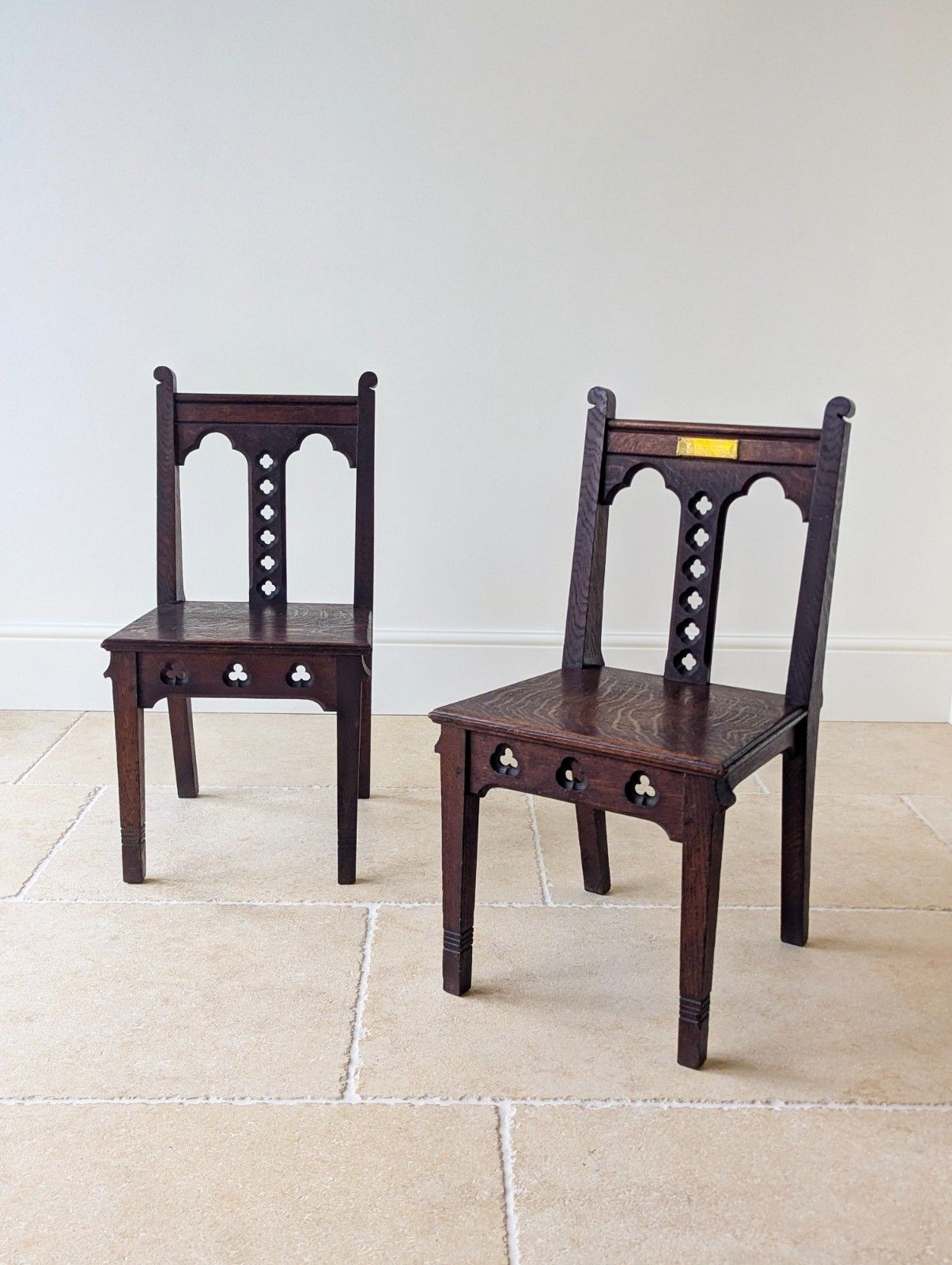 Antique Edwardian Gothic Revival Oak Church Chairs C.1911 photo 595.0