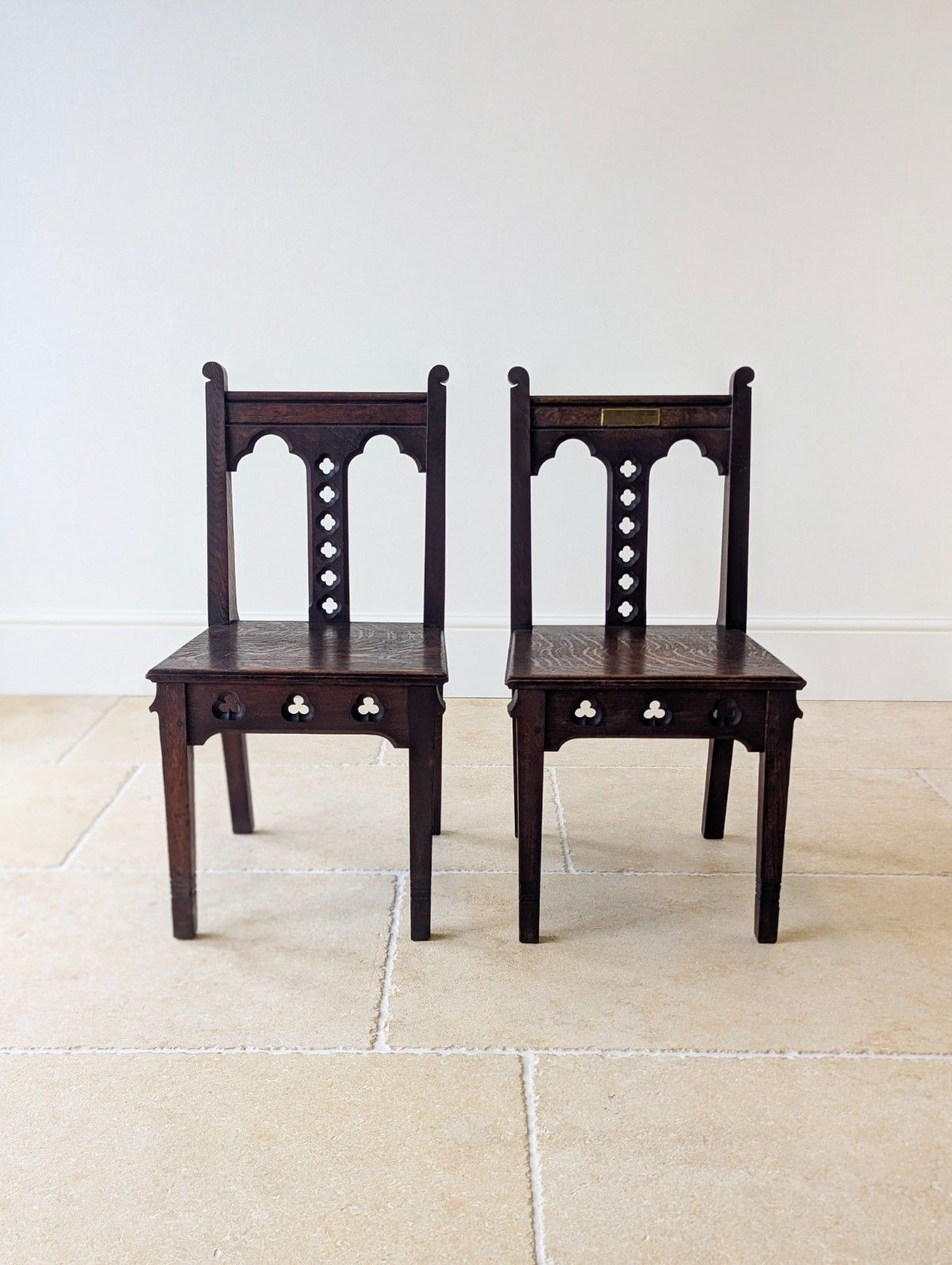 Antique Edwardian Gothic Revival Oak Church Chairs C.1911 photo buy