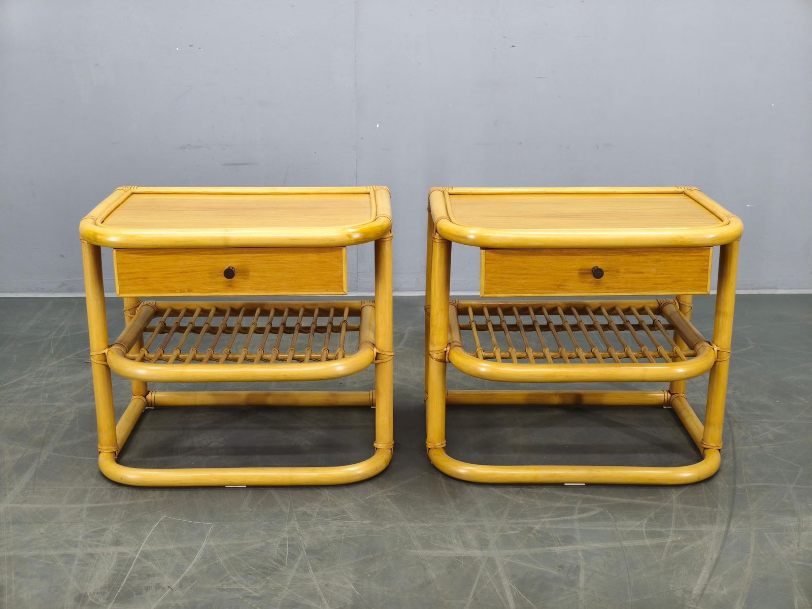 Pair Of Bamboo Bedside Tables By Kenneth Bergenblad For Dux, 1960s photo furniture