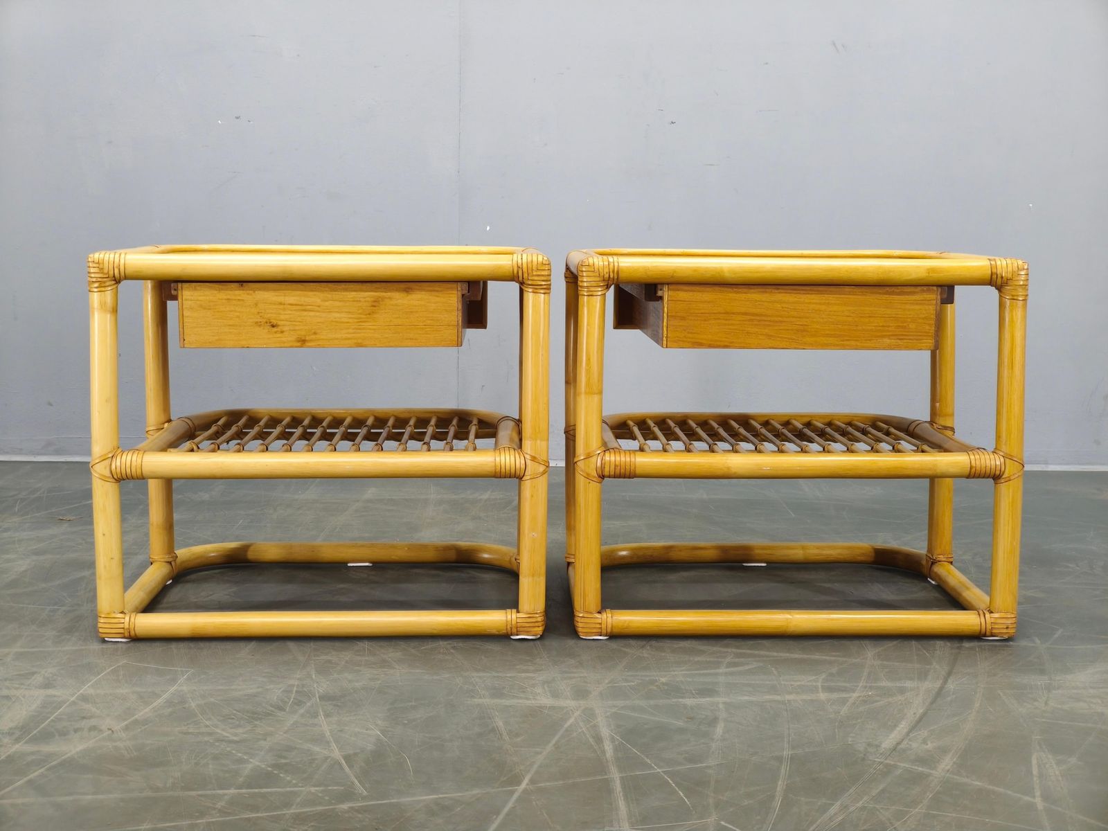Pair Of Bamboo Bedside Tables By Kenneth Bergenblad For Dux, 1960s photo 3280.0