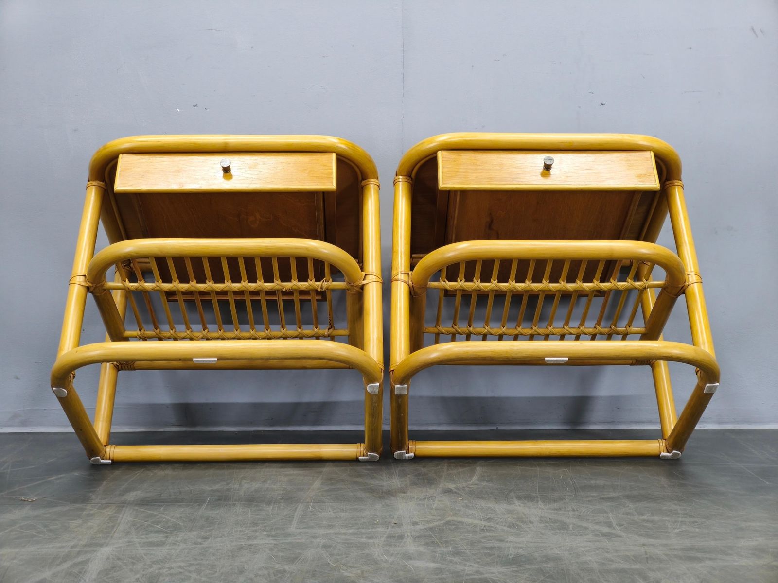 3280.0 Pair Of Bamboo Bedside Tables By Kenneth Bergenblad For Dux, 1960s photo