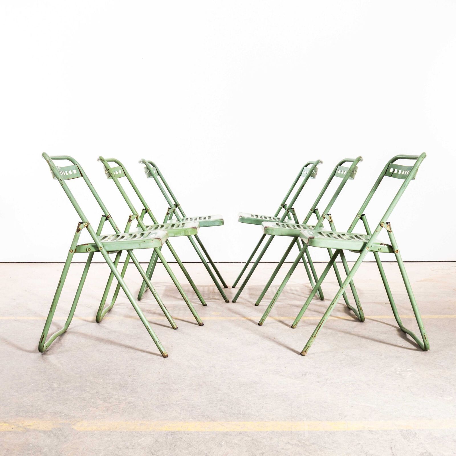 1970’s French Brutalist Green Folding Metal Garden Chairs photo for sale