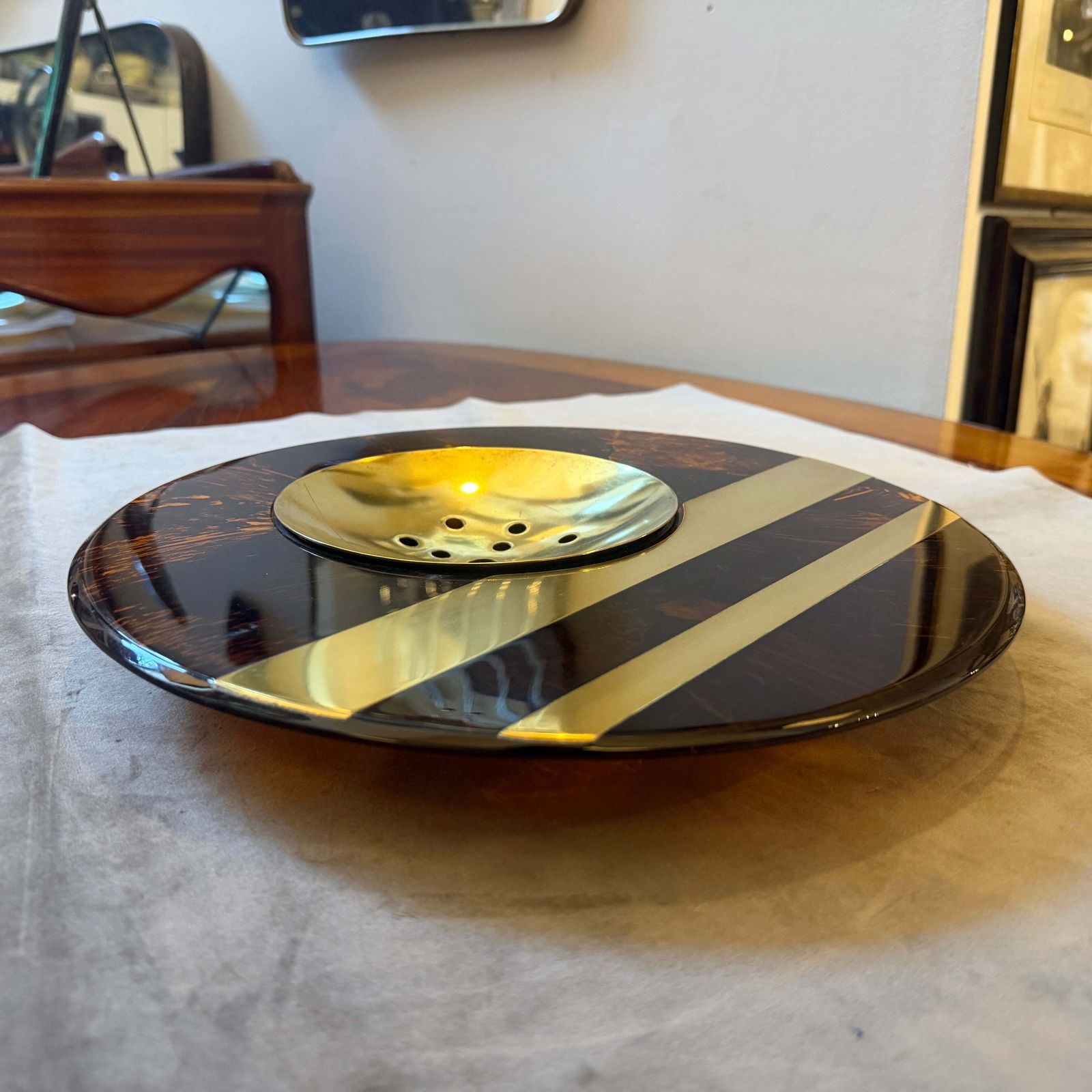 1970s Dior Home Style Mid Century Modern Faux Tortoiseshell Lucite Centerpiece photo furniture