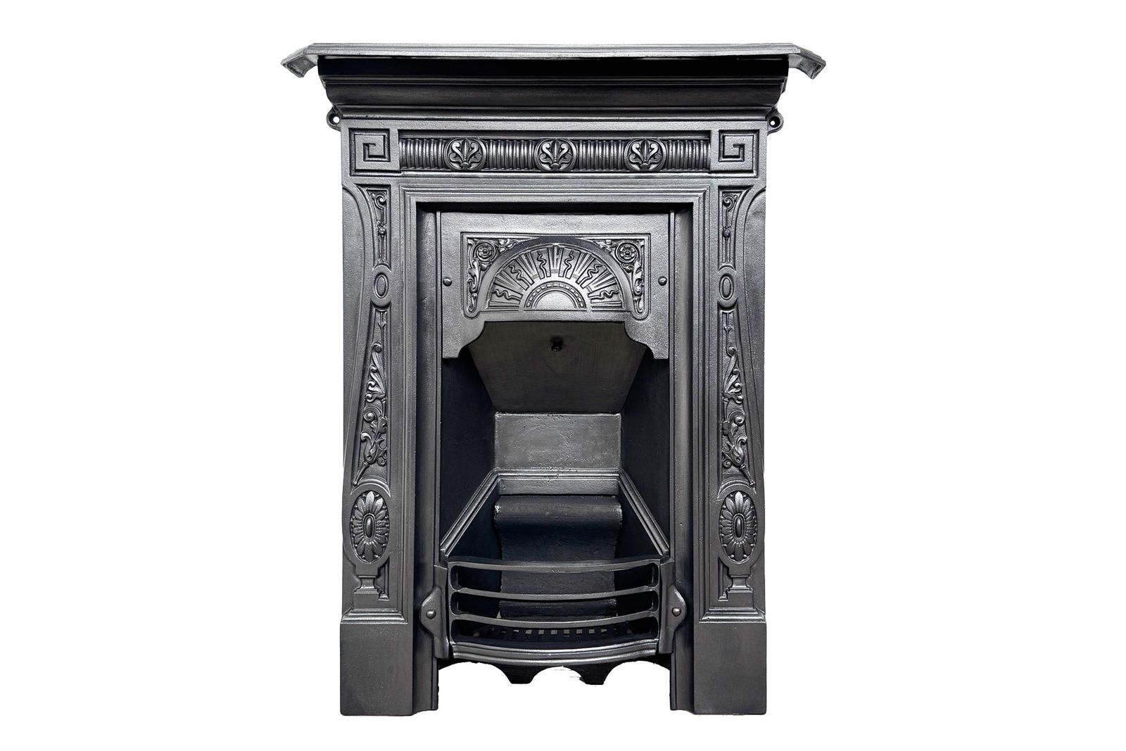 photo for sale Small Antique Ornate Victorian Cast Iron Bedroom Combination Fireplace