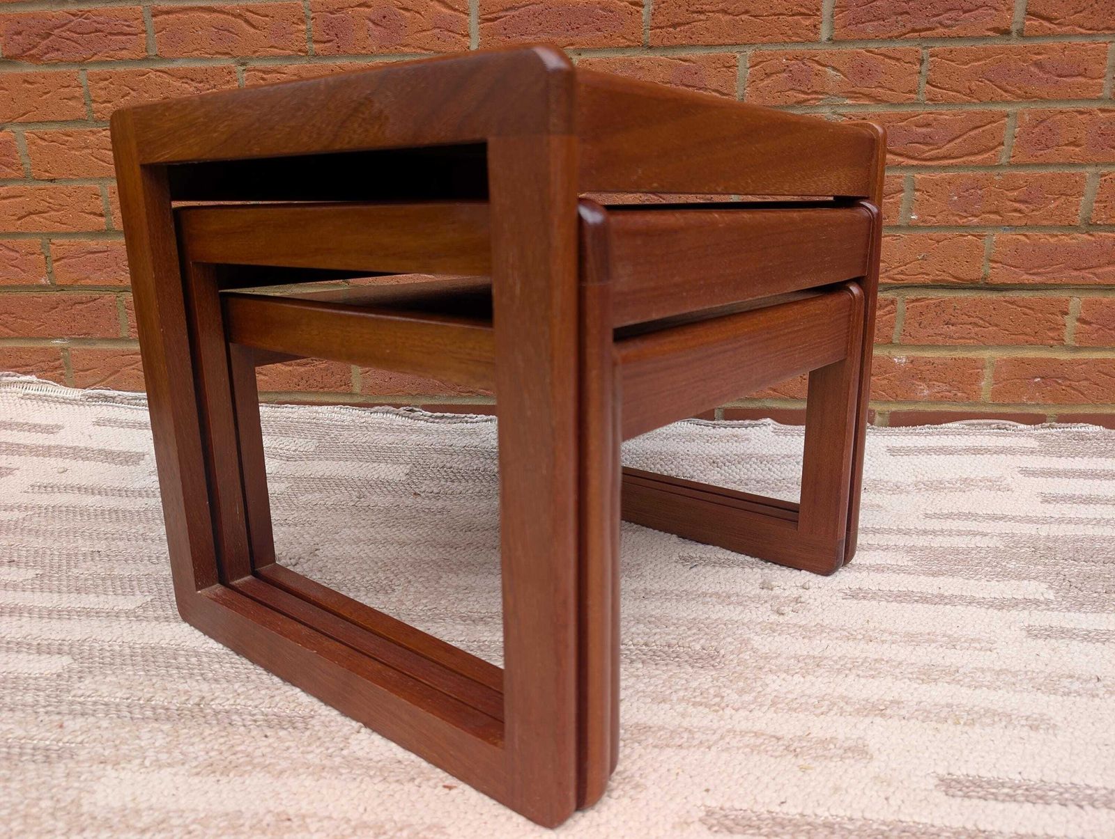 photo furniture Mid Century Vintage Nest Of 3 Teak Tables By Sunelm, Dating From The 1970s.