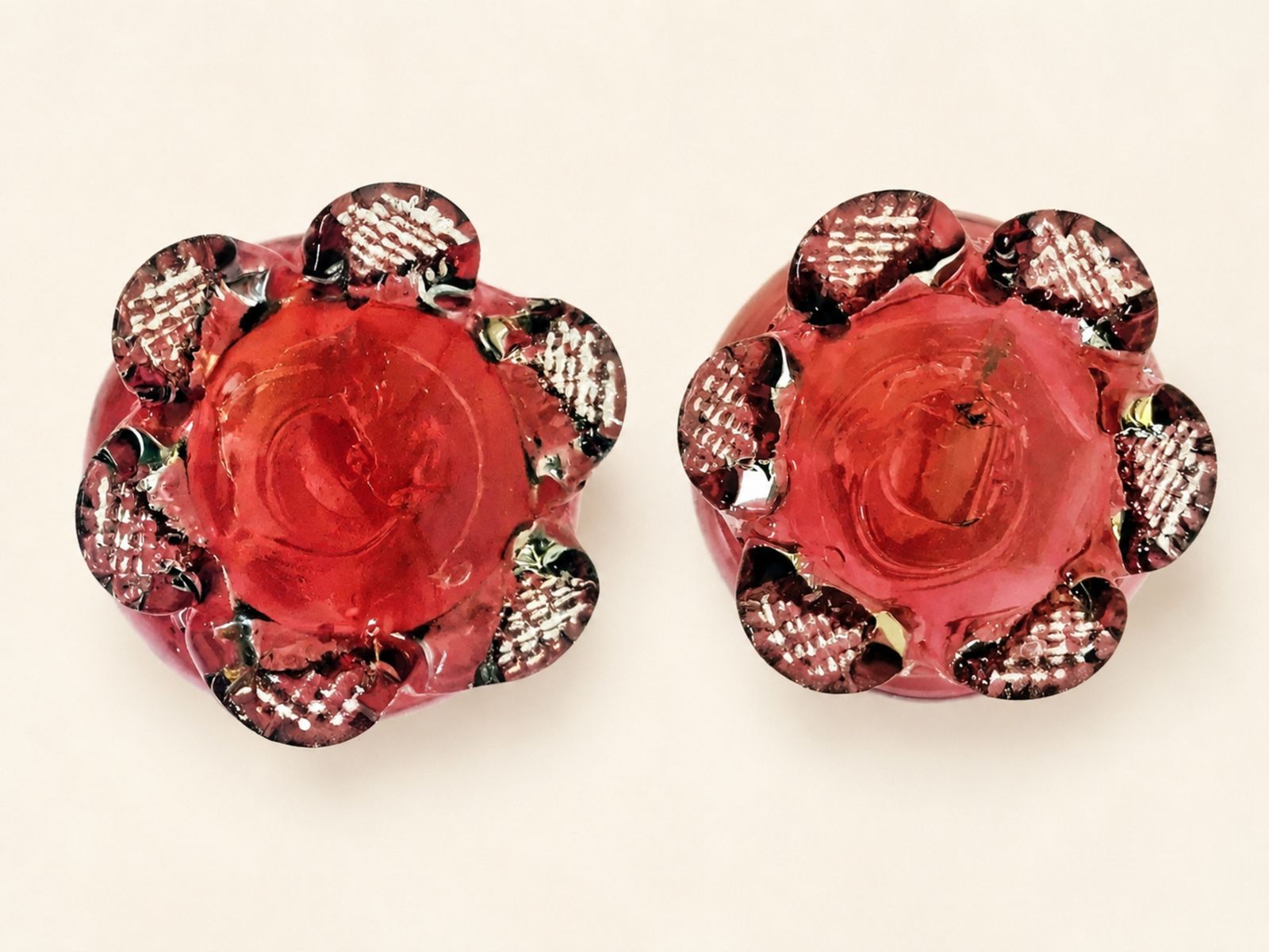 Near Pair Of Victorian Cranberry Glass Frill Rim Vases photo furniture