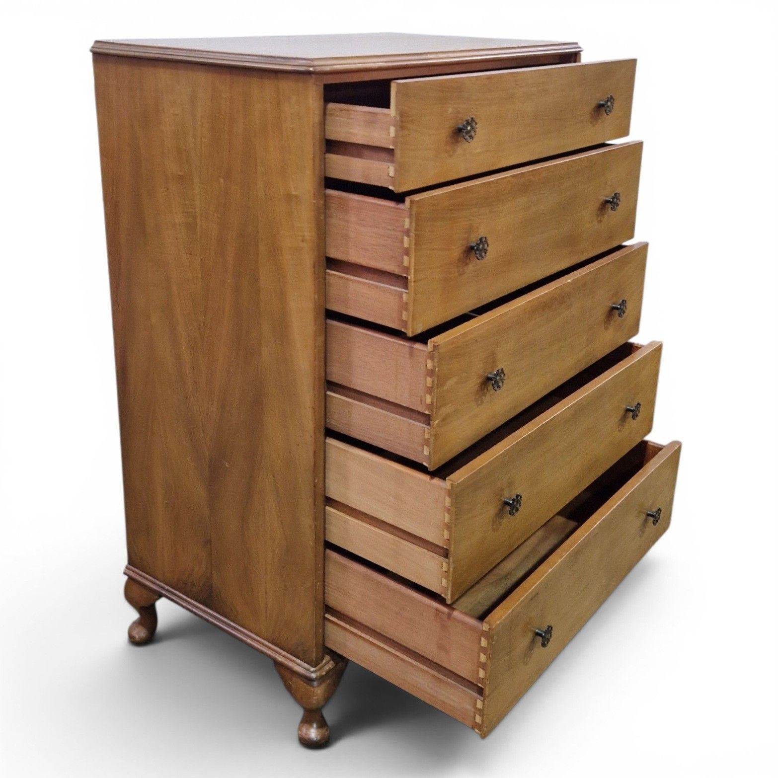 photo furniture Vintage Chest Of Drawers Cabriole Legs 5 Drawer Bedroom Tallboy Queen Anne Style