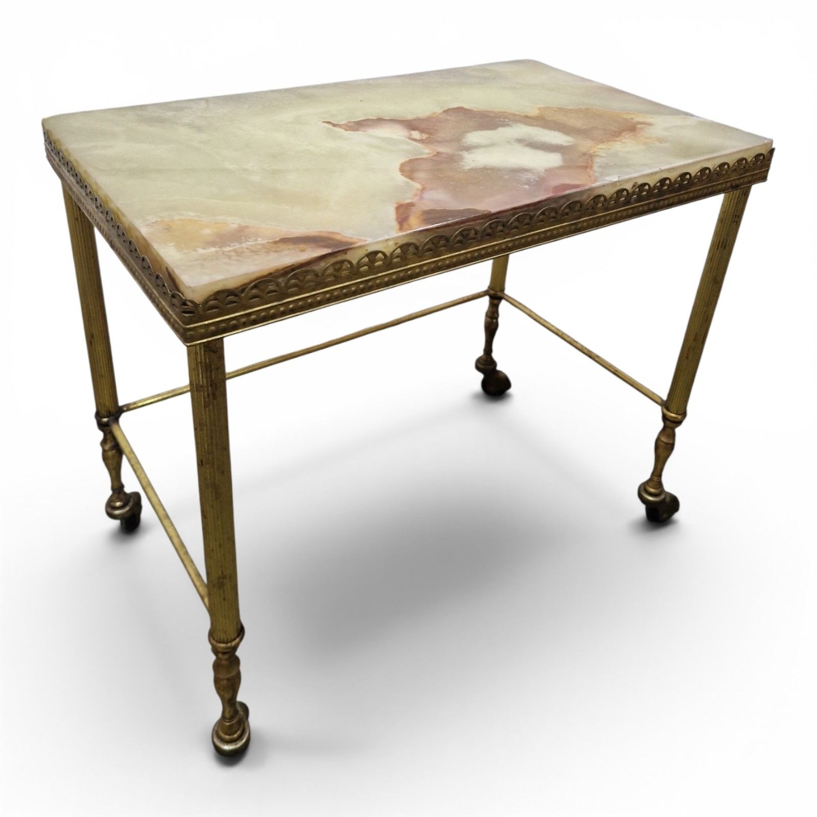 Vintage Onyx Nesting Tables Brass Side Tables Set Of 3 Tables Marble Top photo vinterior