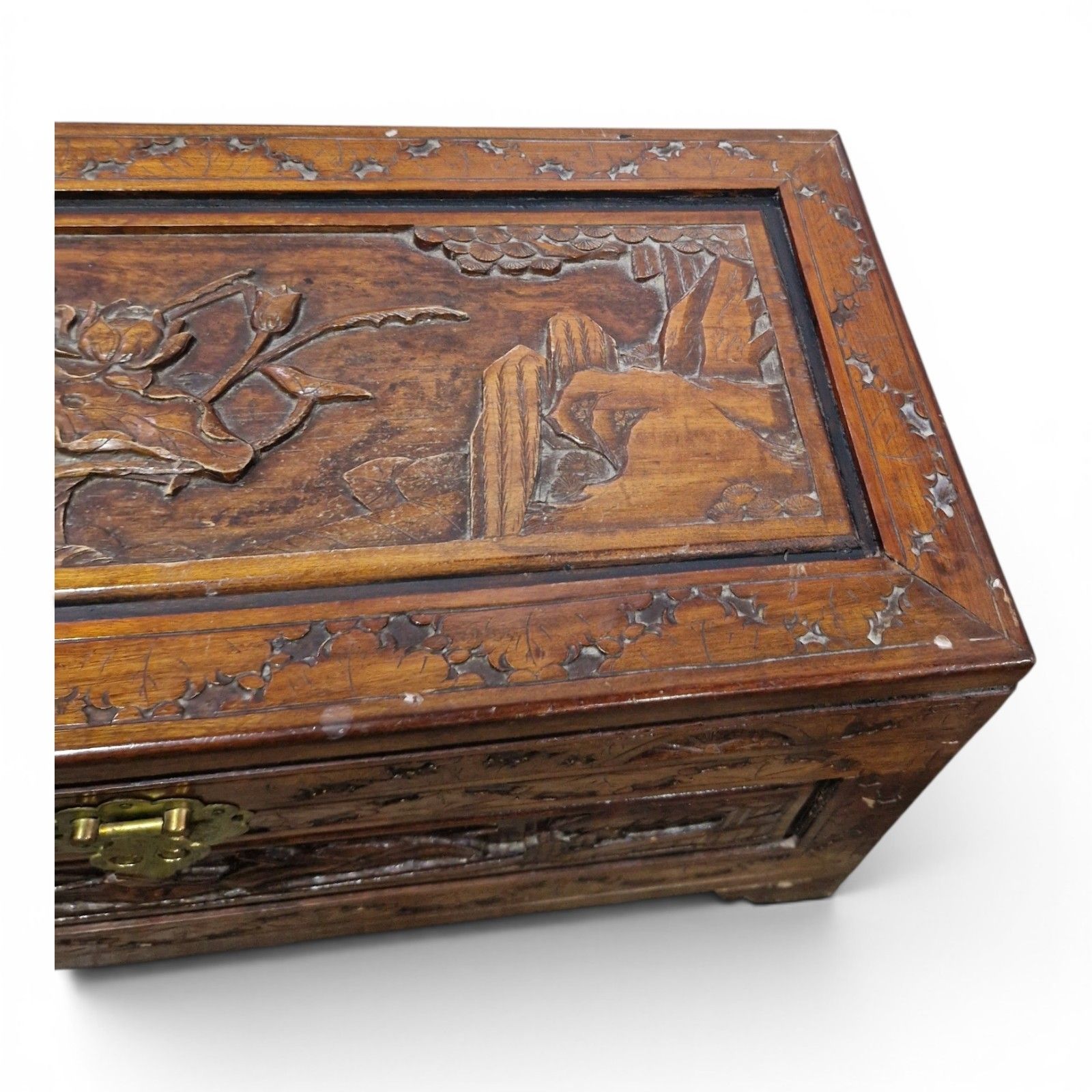 photo for sale Oriental Camphor Wood Blanket Box Heavily Carved Storage Chest Trunk