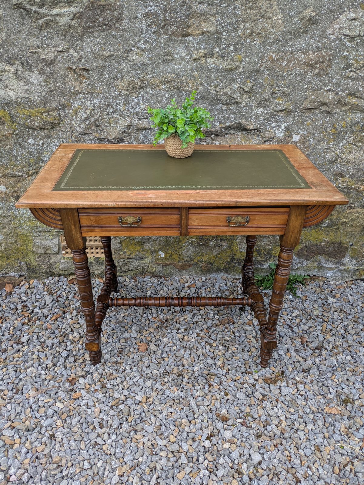 Antique Green Leather Top Writing Desk