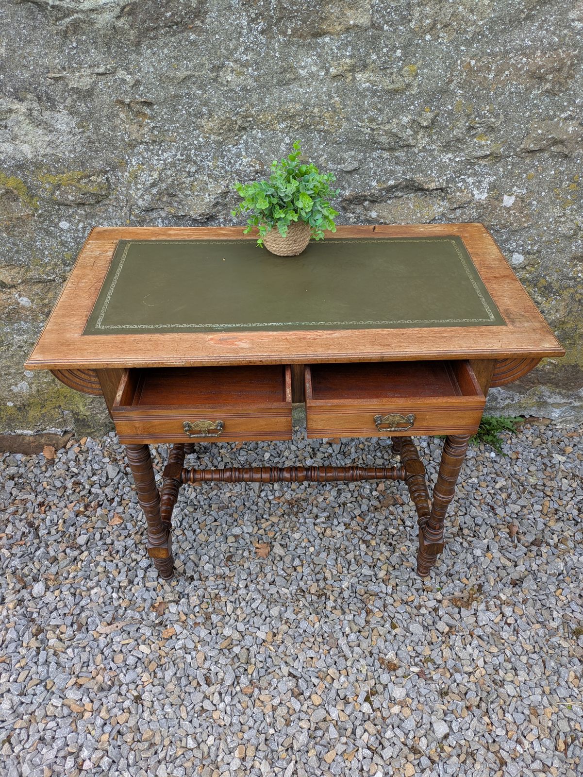 Antique Green Leather Top Writing Desk photo furniture