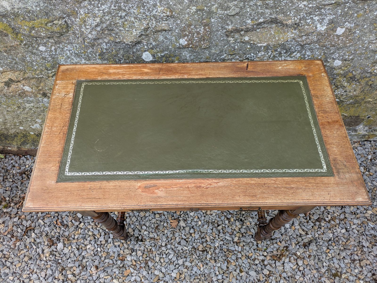 Antique Green Leather Top Writing Desk photo for sale
