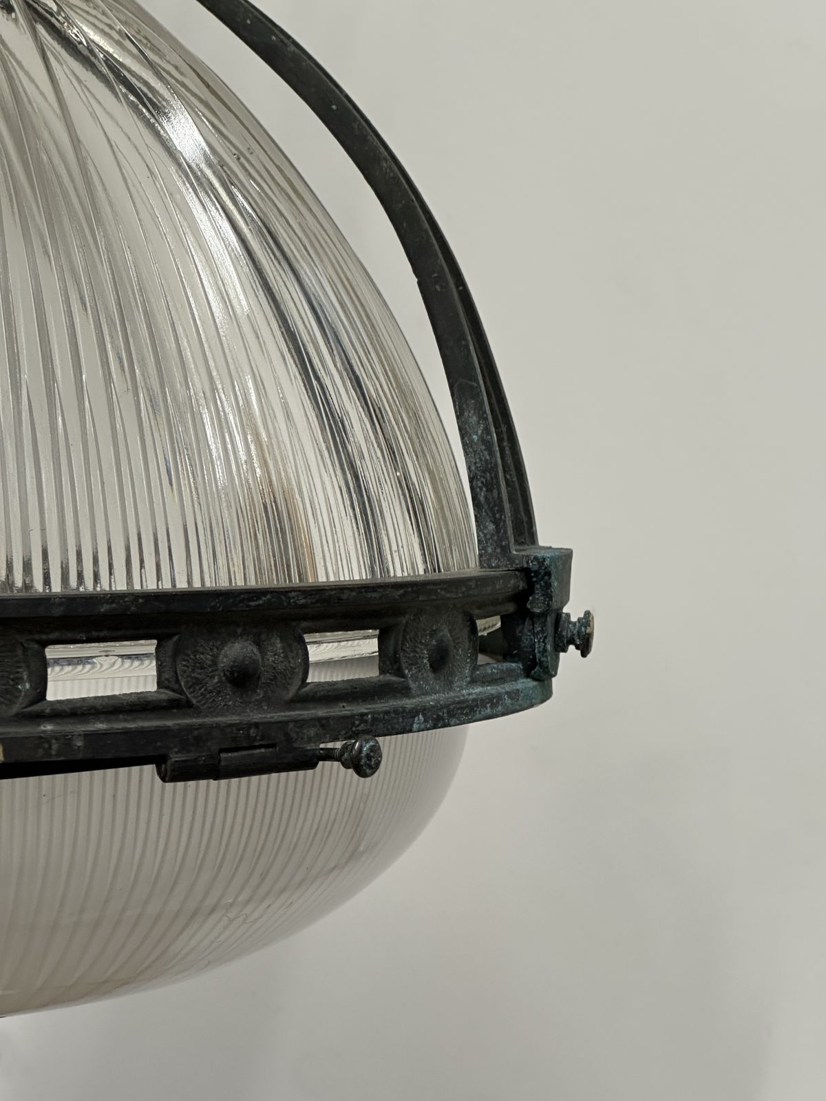 Xl Large Antique French Caged Holophane Glass Ceiling Pendant Light Lamp photo 2595.0