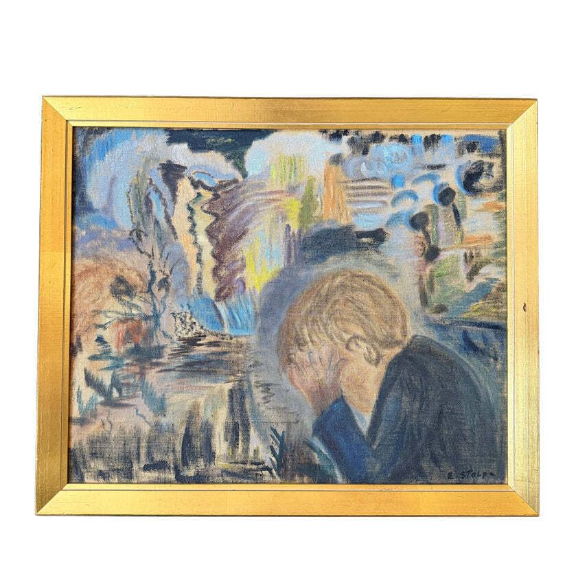 Problem – Groot olieschilderij van Elsa Viola Stolpe Hansson, jaren 1950