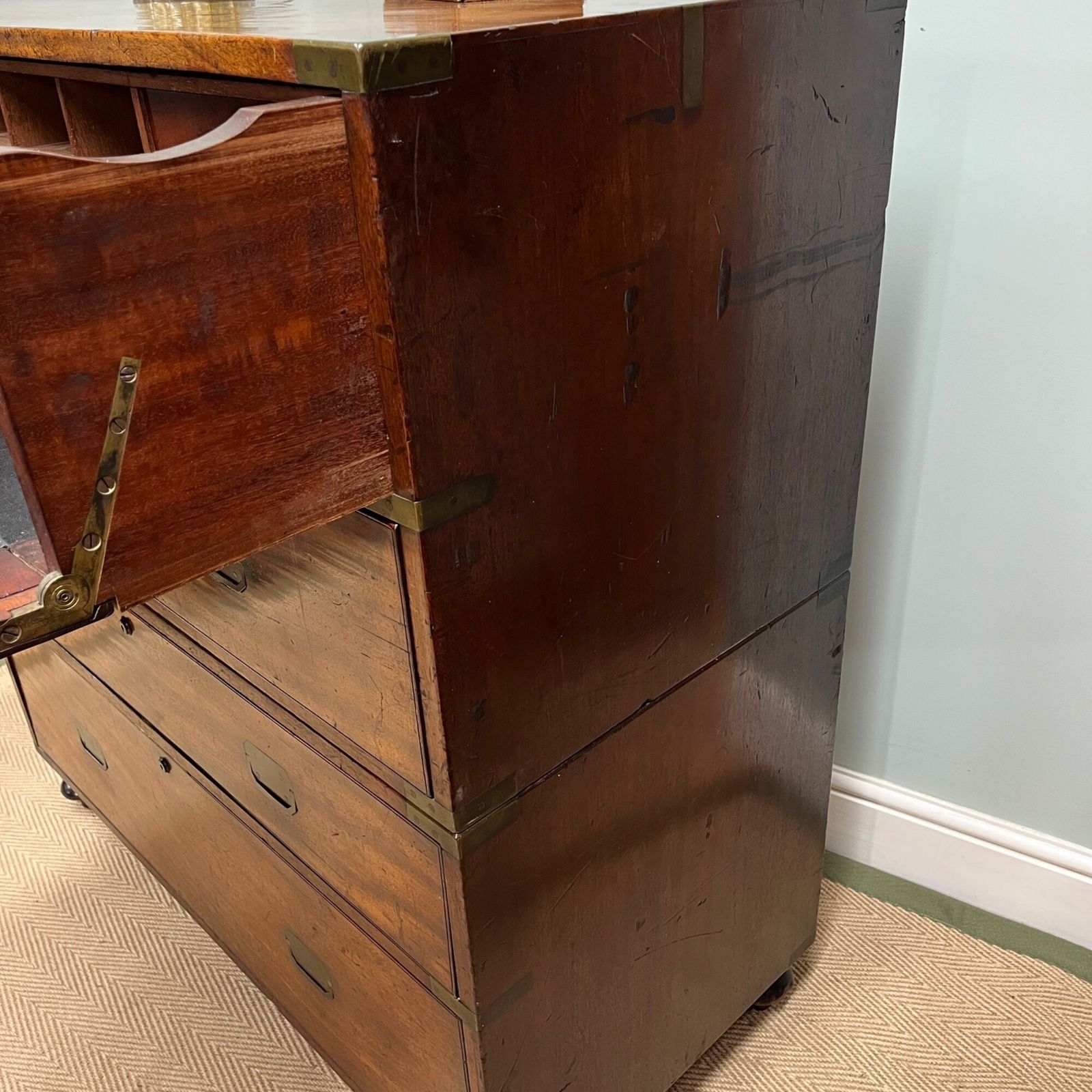 photo for sale 19th Century Campaign Secretarie Chest Of Drawers