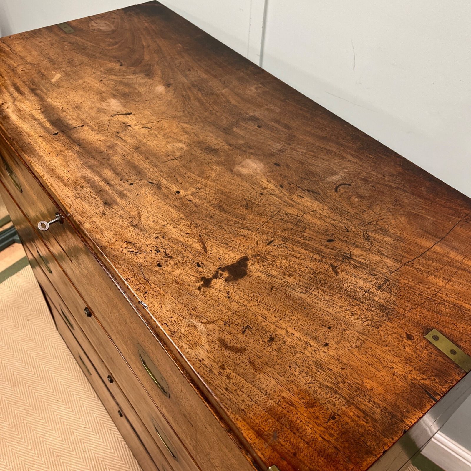 2400.0 19th Century Campaign Secretarie Chest Of Drawers photo