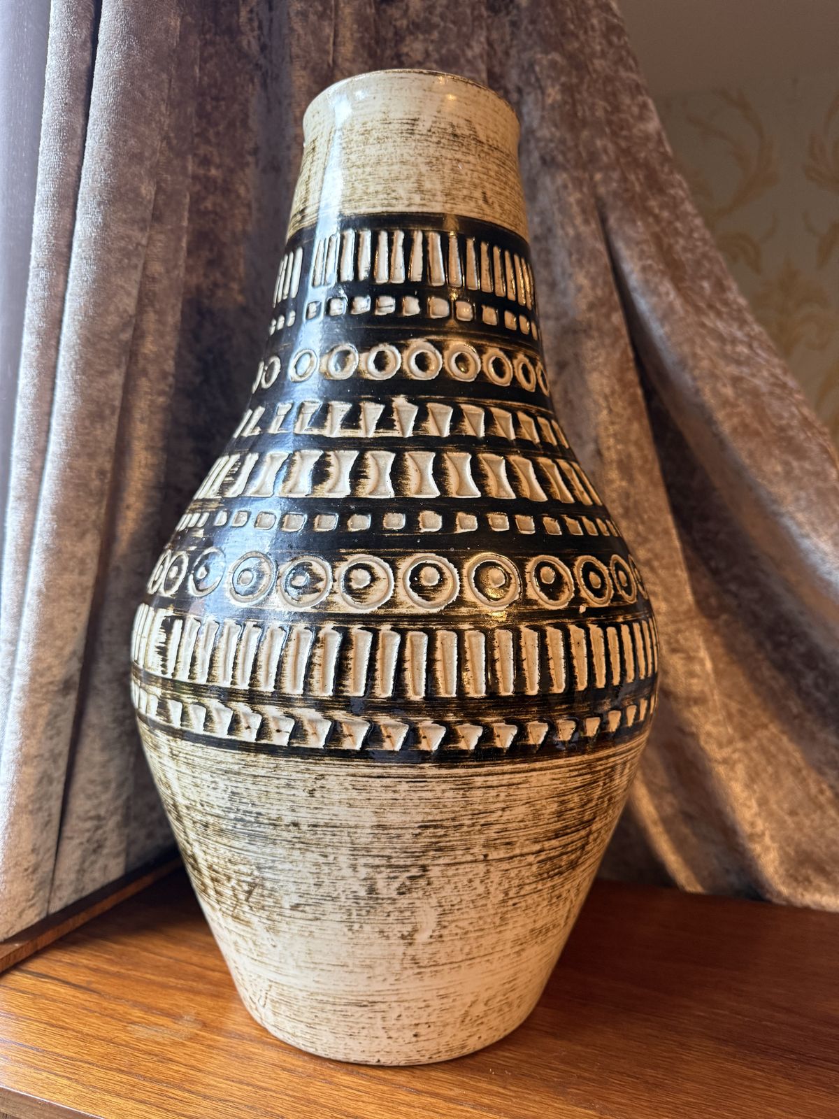 Vintage Jasba 185/45 Floor Vase, West German Pottery, Aztec Fat Lava, 1960s Brutalist.