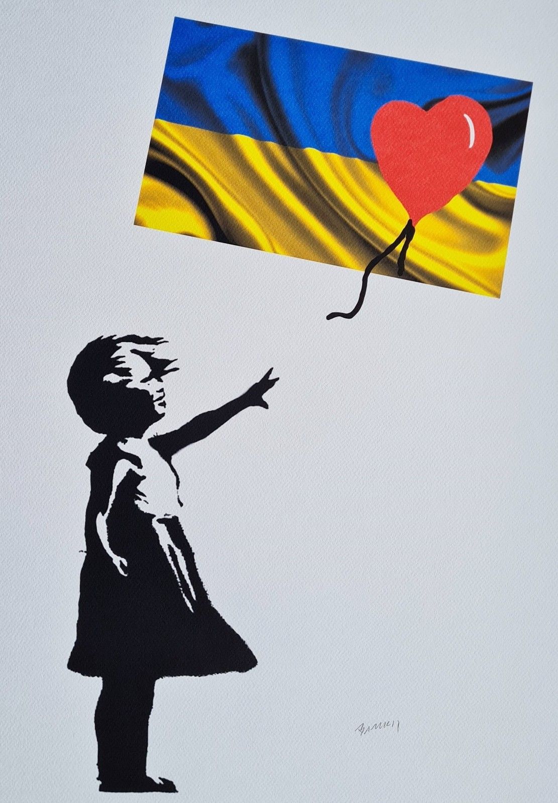 Banksy Girl Con Globo 50 X 40cm Litografía Artística Limitada #45/600 photo furniture