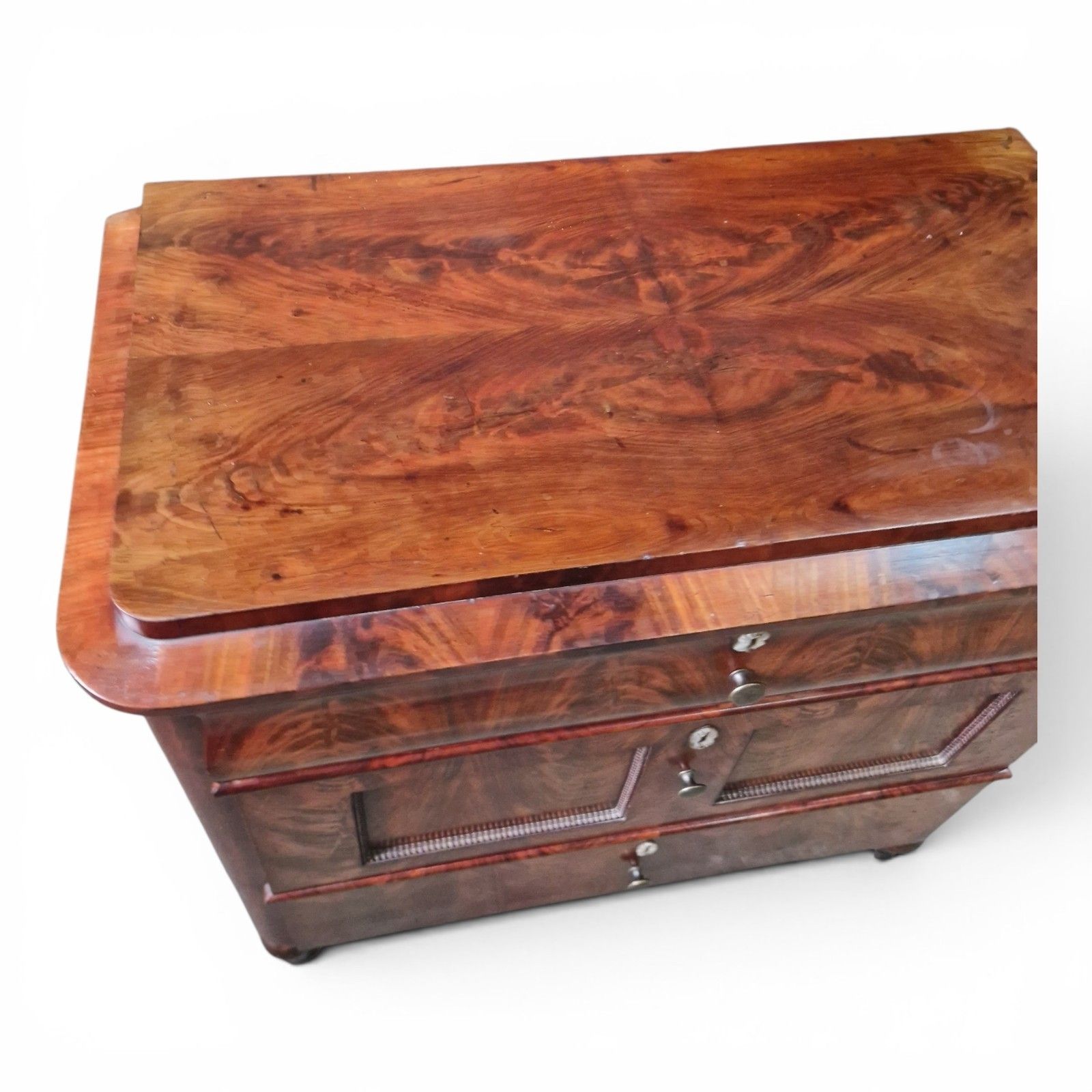 Antique Continental Flame Mahogany Chest Of 3 Drawers Biedermeier Style photo buy