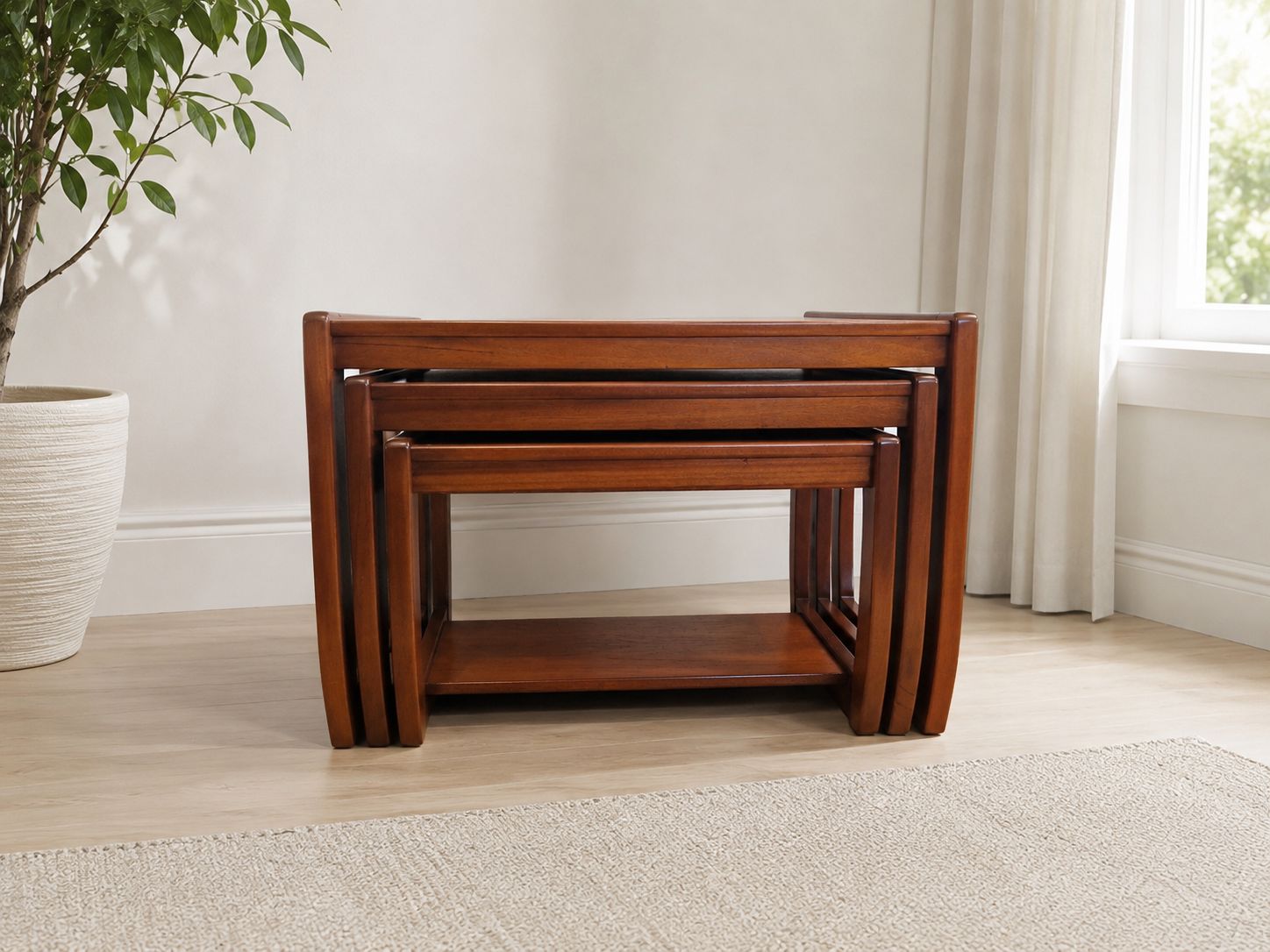Vintage Teak Nest Of Tables | Mid Century Wooden Side Tables Set | Retro 3pc photo Furniture