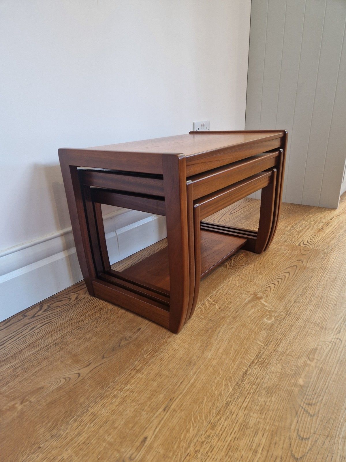 Vintage Teak Nest Of Tables | Mid Century Wooden Side Tables Set | Retro 3pc photo vinterior