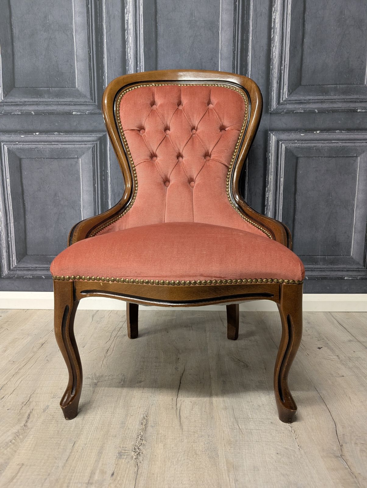 Victorian Mahogany Spoon Back Ladies Chair, Deep Buttoned Pink Upholstery, Circa 1870 photo vintage