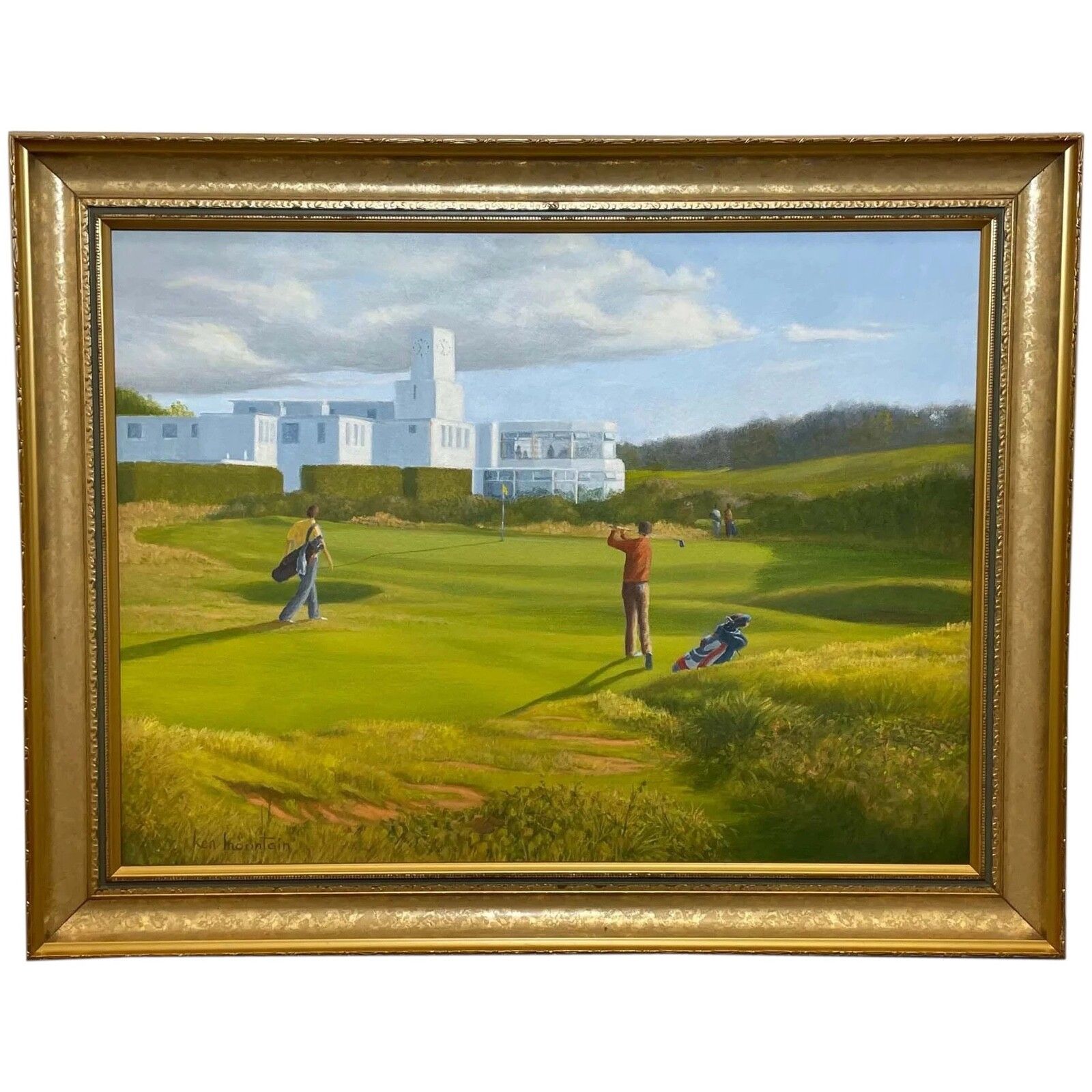English Sporting Oil Painting Golf Players At Royal Birkdale Southport