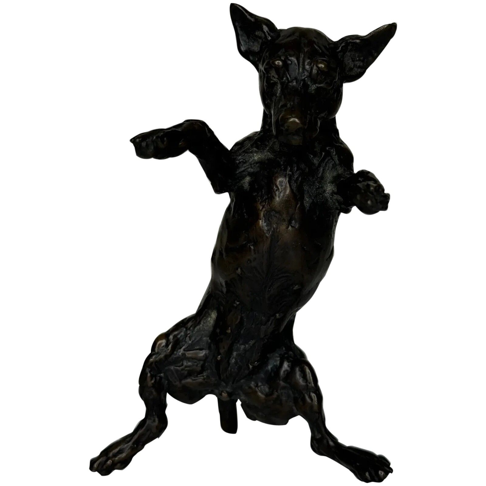 Staande hond Jack Russell, gepatineerde bronzen sculptuur van Lucy Kinsella
