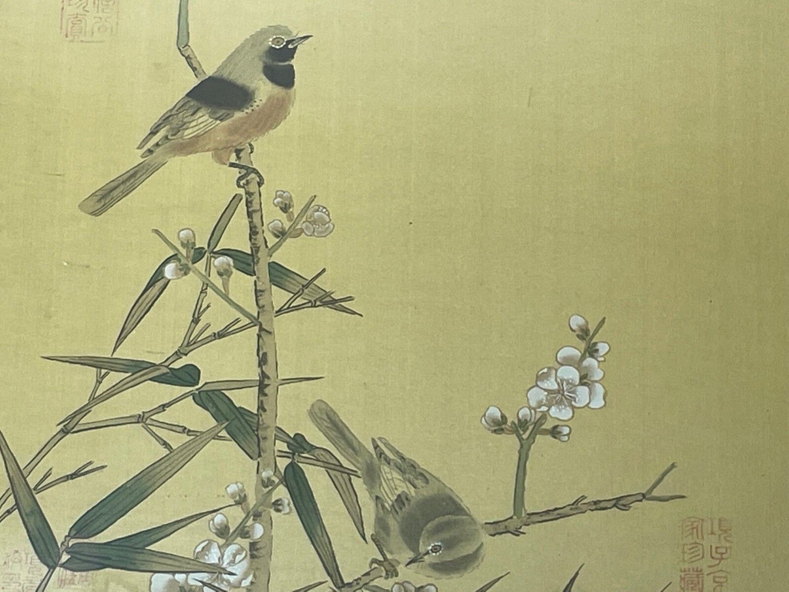 Chinese Painting 2 Wild Birds Plum Blossom Eyes After Zhao Ji (趙佶, 1082–1135) photo furniture