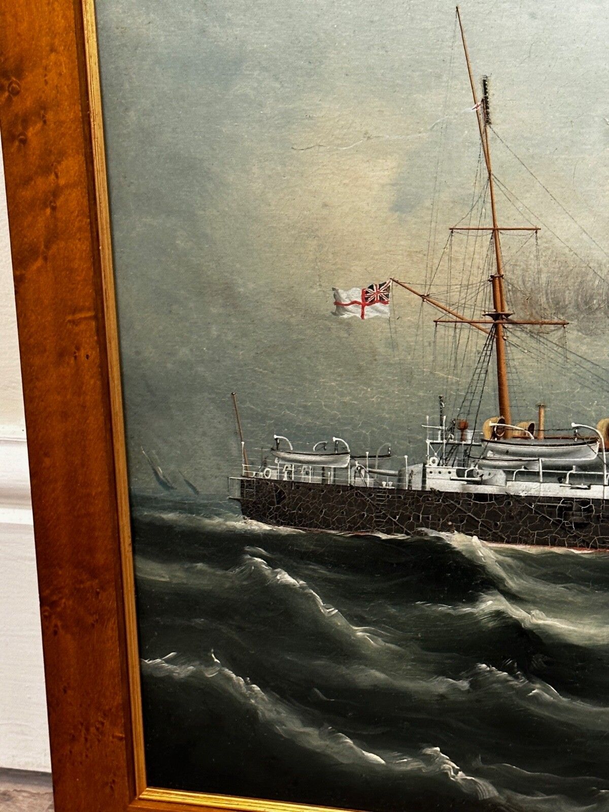 Early 20th Century Oil Painting Marine Ship Blake Class Cruiser Royal Navy Hms Blenheim photo Art
