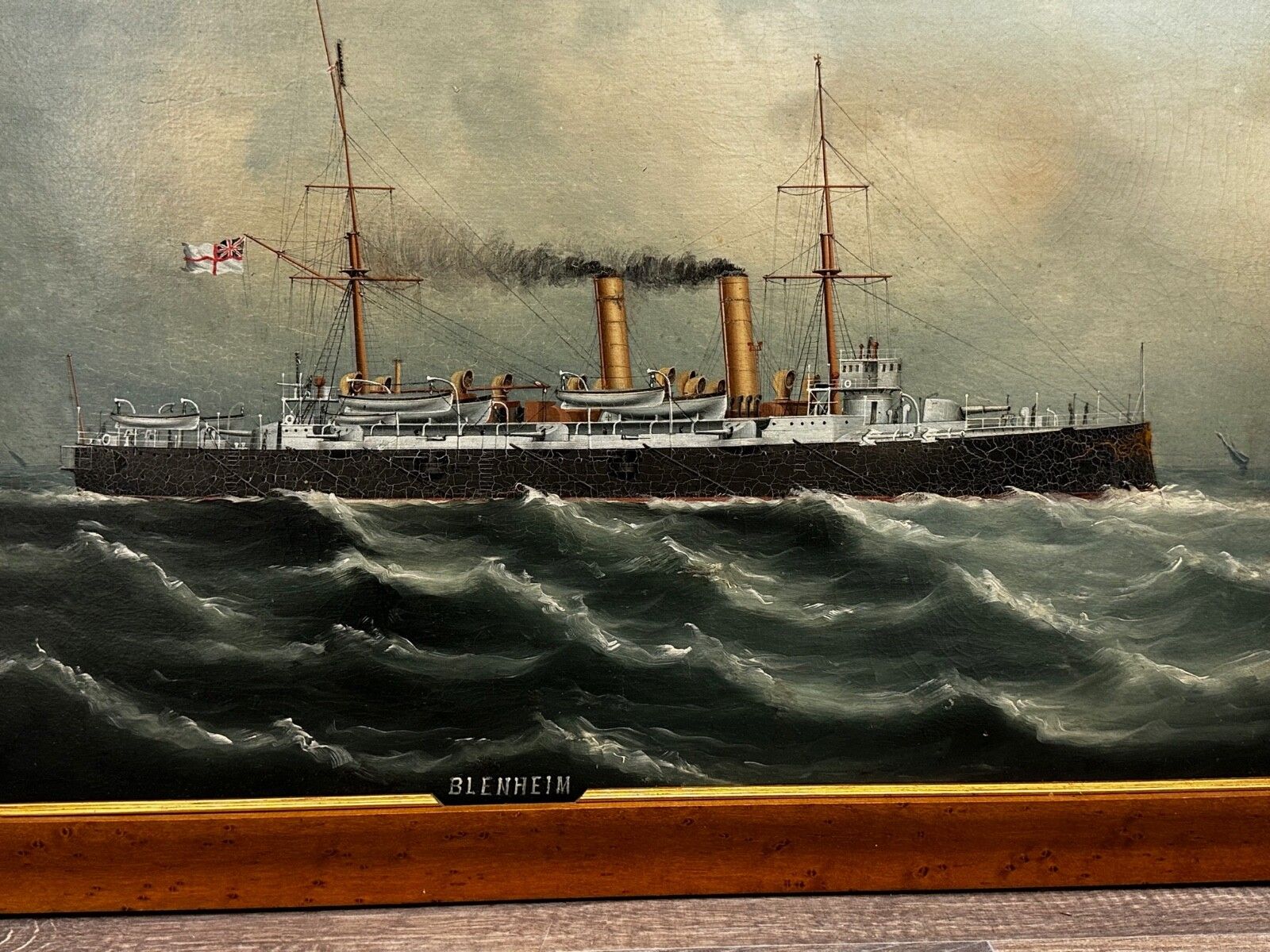 Early 20th Century Oil Painting Marine Ship Blake Class Cruiser Royal Navy Hms Blenheim photo 5000.0