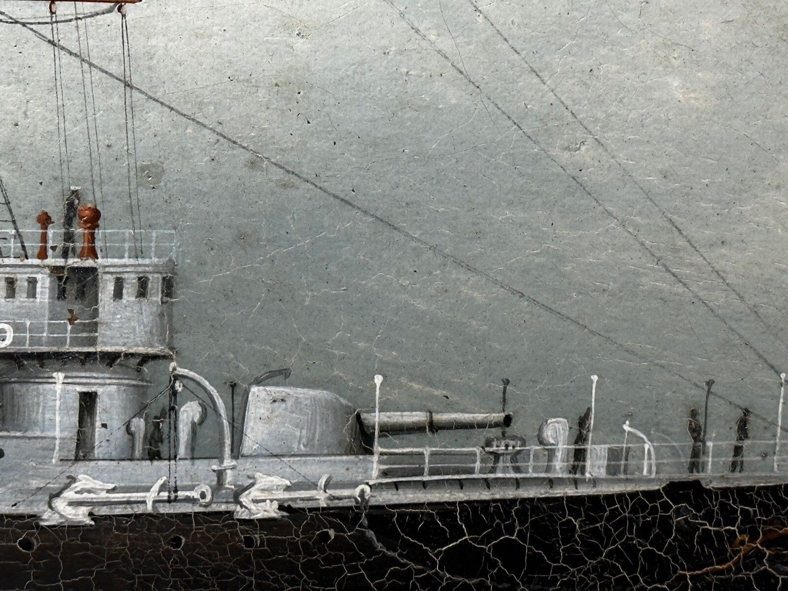 Early 20th Century Oil Painting Marine Ship Blake Class Cruiser Royal Navy Hms Blenheim photo vintage