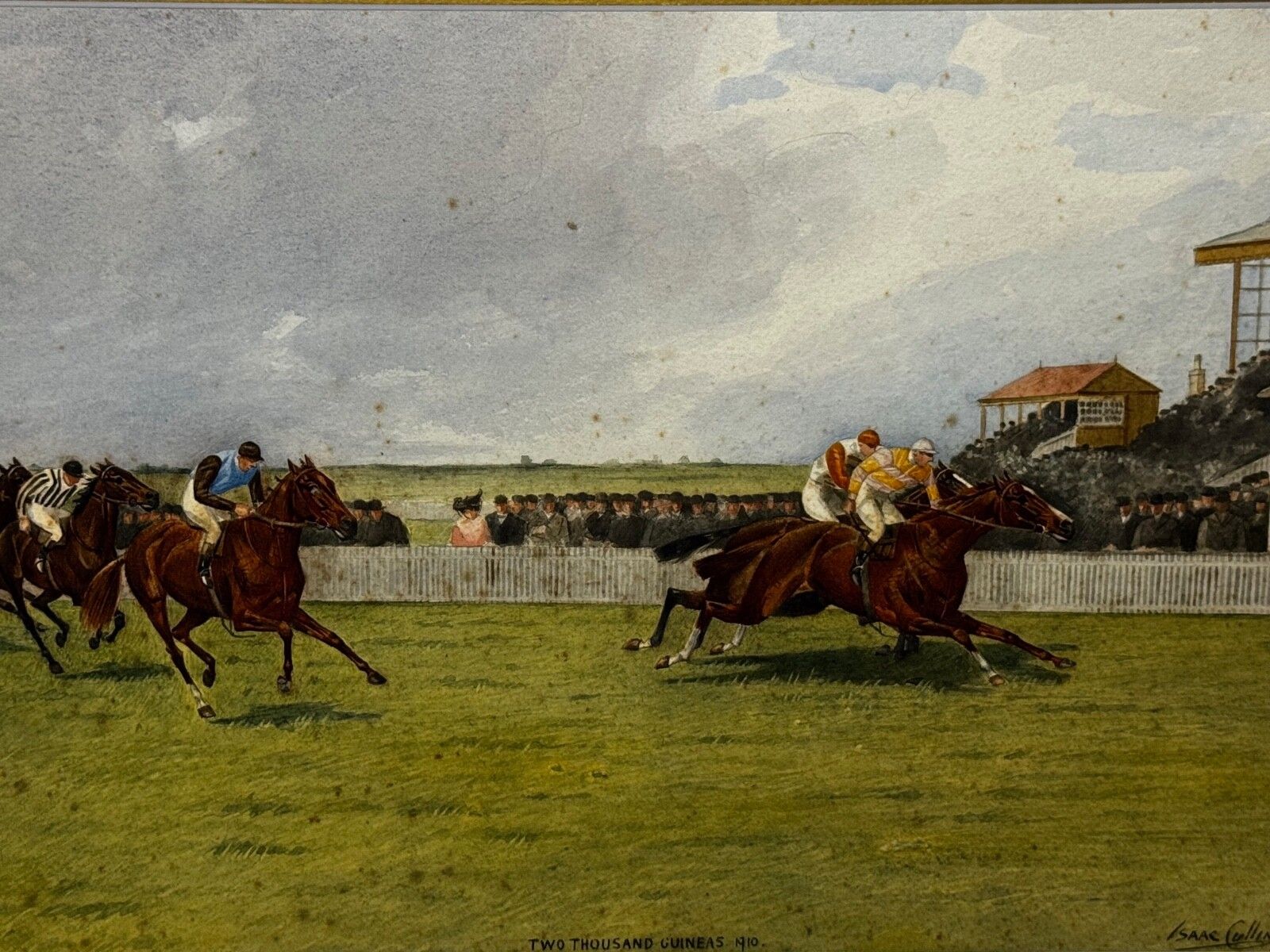 Equestrian Painting 2000 Guineas 1910 Neil Gow Wins At Newmarket By Issac Cullin photo vintage