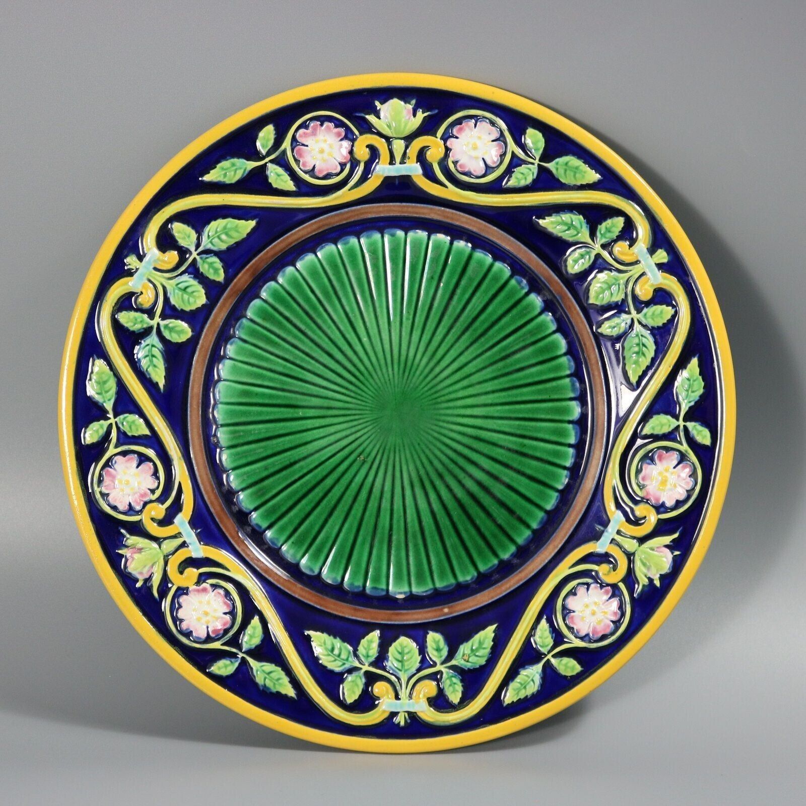 George Jones Majolica Dog Rose Plate