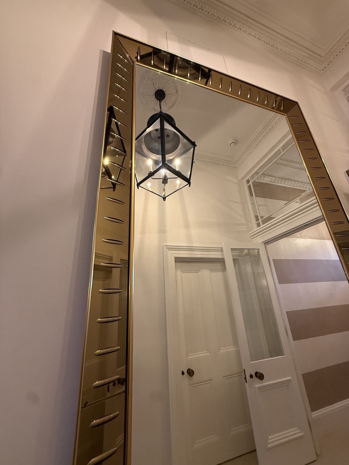 Large 1960s Italian Brass & Smoked Glass Mirror – Hollywood Regency / Romeo Rega