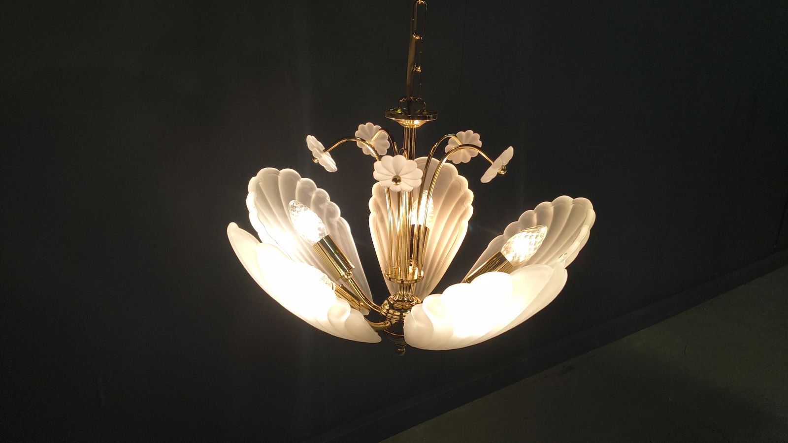 Vintage Italian Glass And Brass Chandelier, 1970s photo 195.0
