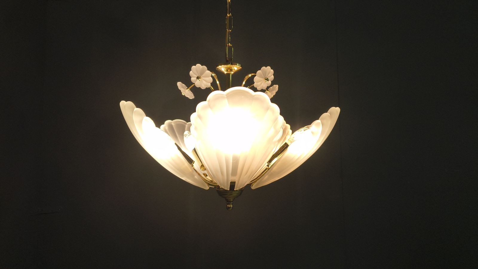 Vintage Italian Glass And Brass Chandelier, 1970s photo vinterior