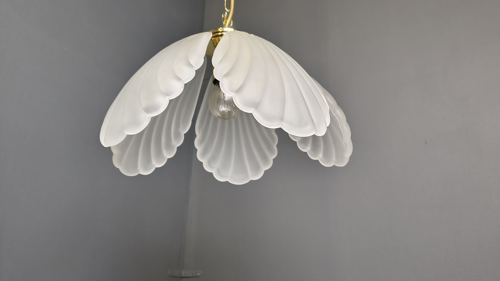 photo vinterior Vintage Italian Glass And Brass Chandelier, 1970s
