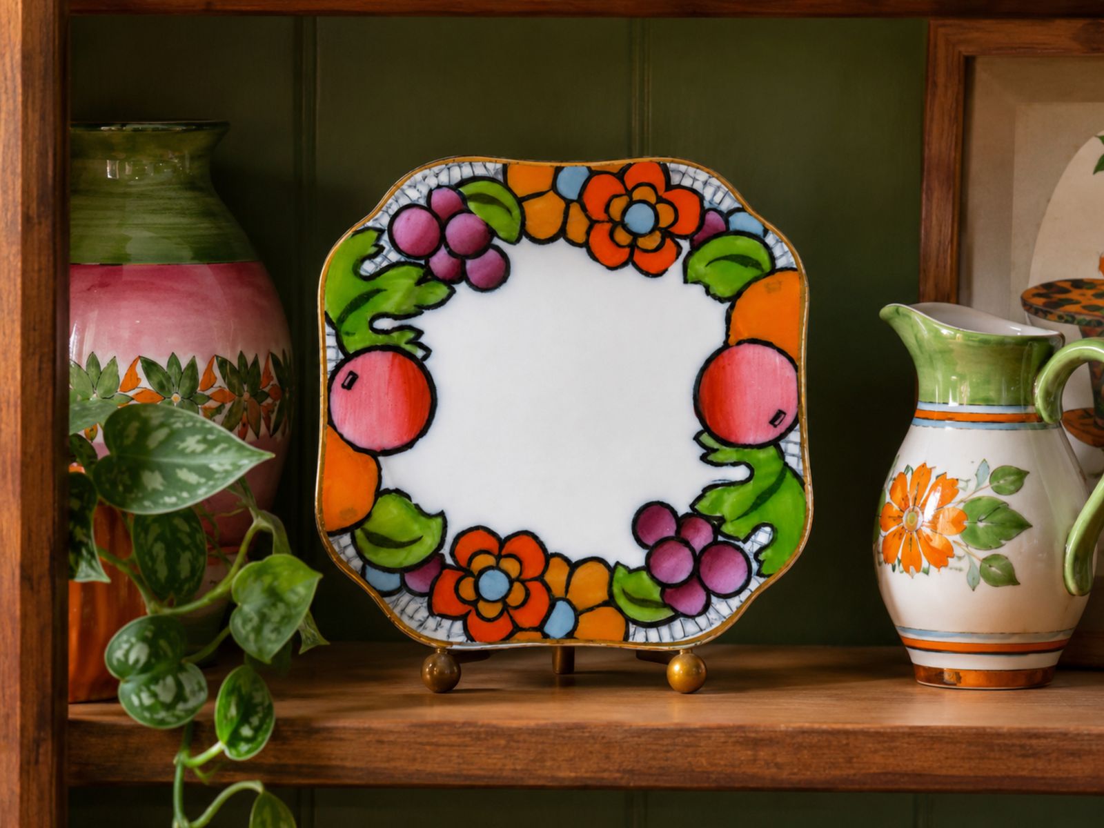 Zeldzaam Losol Ware Suntrae art deco bloemenbord van Keeling & Co
