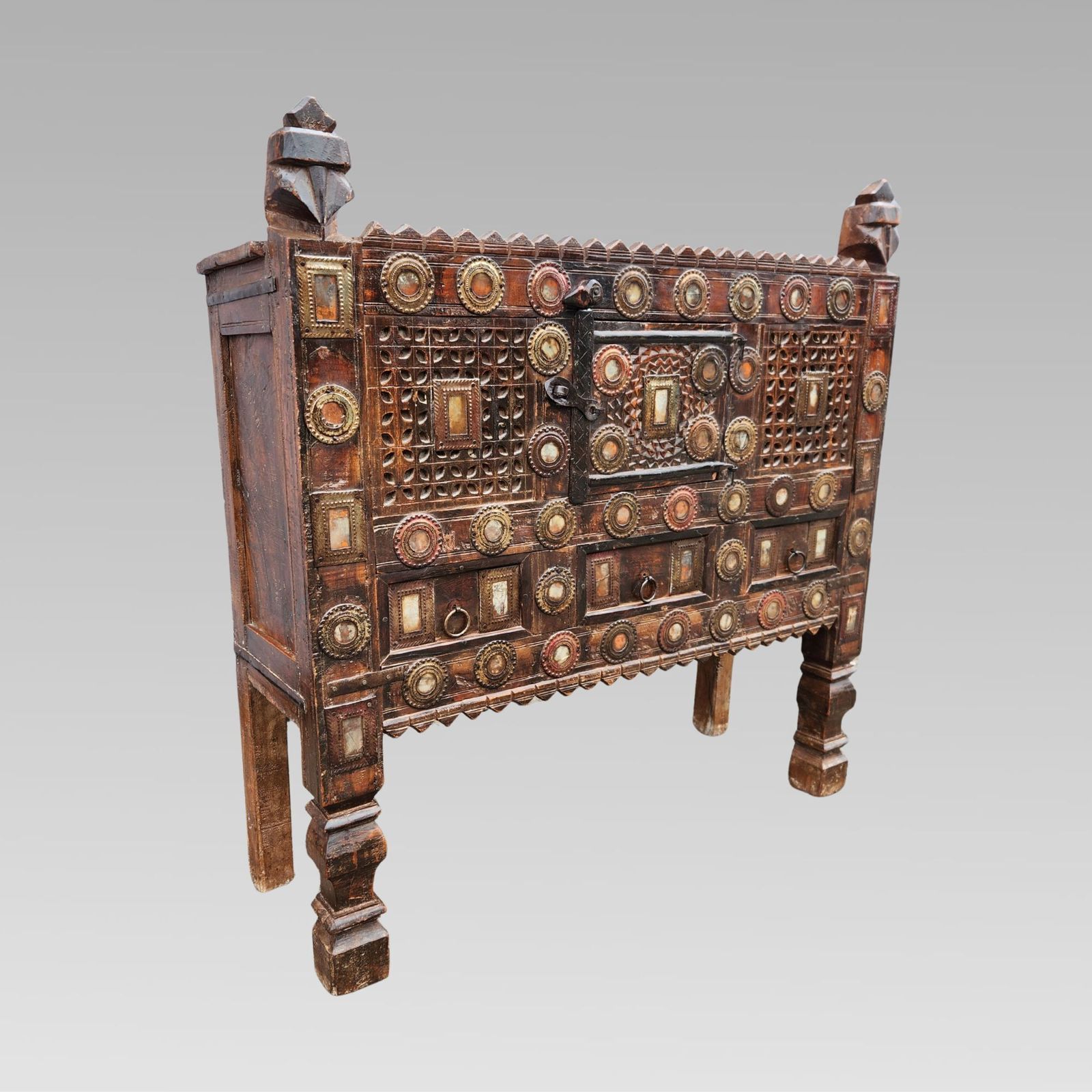Fabulous Antique Indian Damchiya Carved Teak Dowry Chest Storage