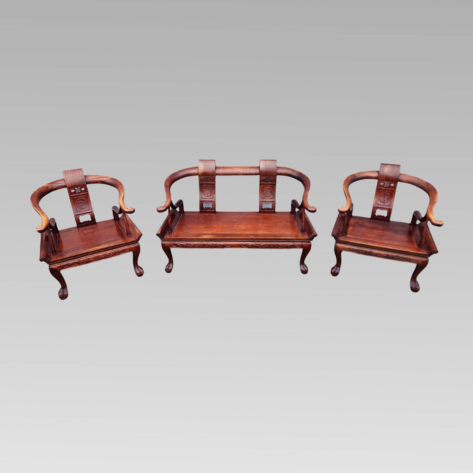 Fabulous Chinese Oriental Horse Shoe Hall Bench Or Settle + Armchairs photo furniture