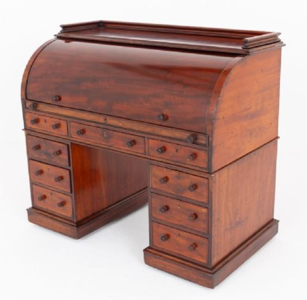 Period Victorian Cylinder Desk Roll Top Mahogany 186