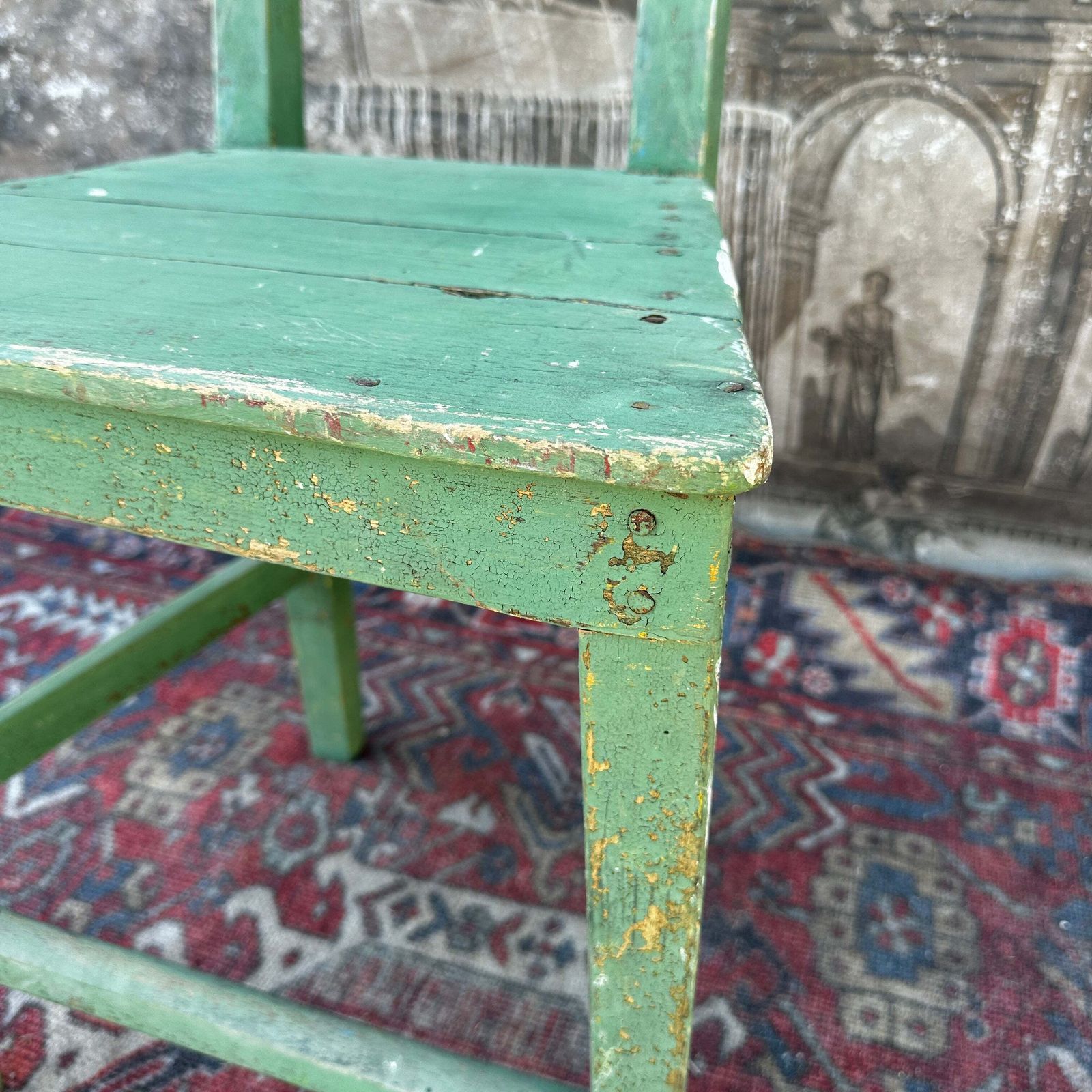 Rustic French Farmhouse Kitchen Chair — Original Green Paint photo buy