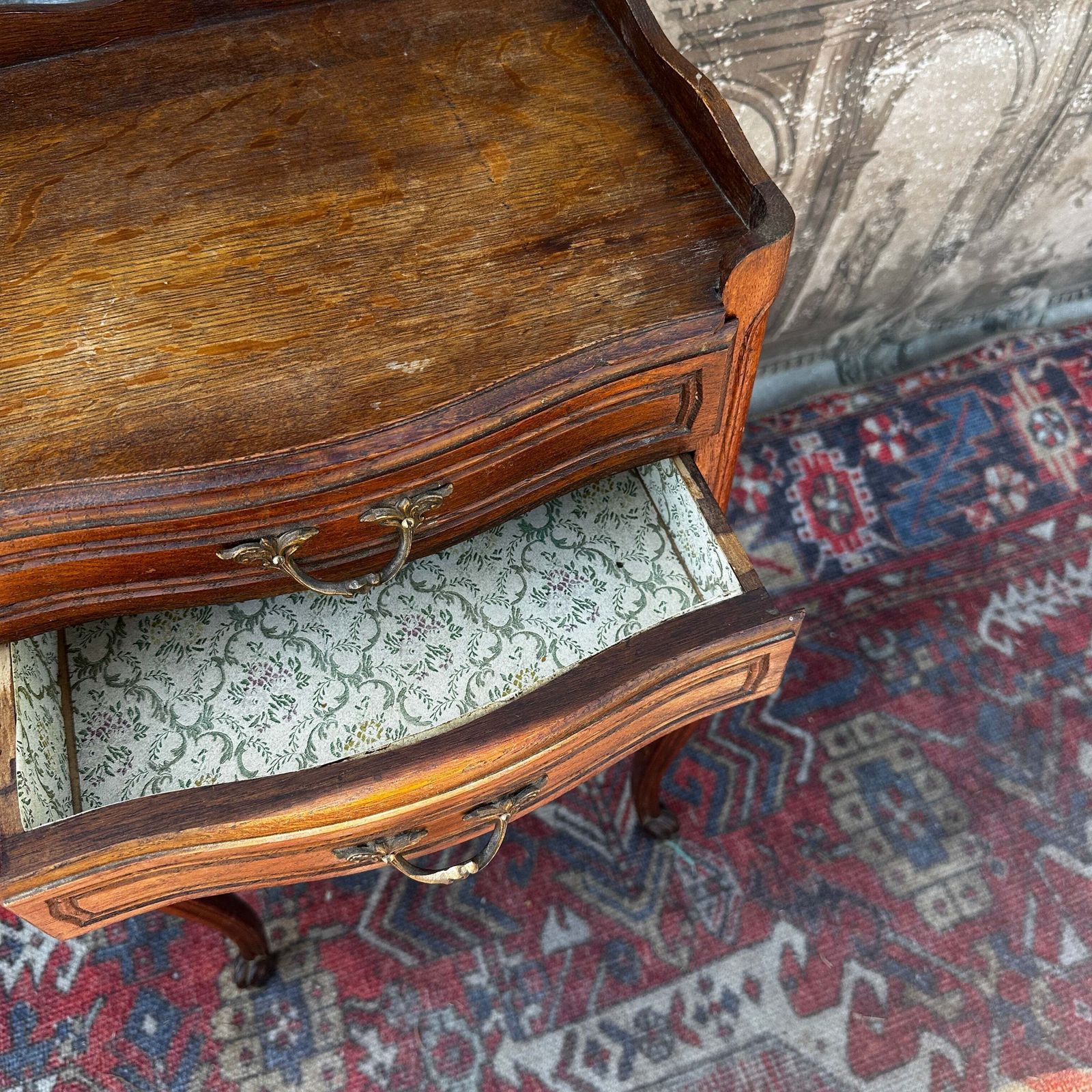 French Antique Louis XV Oak Nightstand With 3 Drawers photo vintage