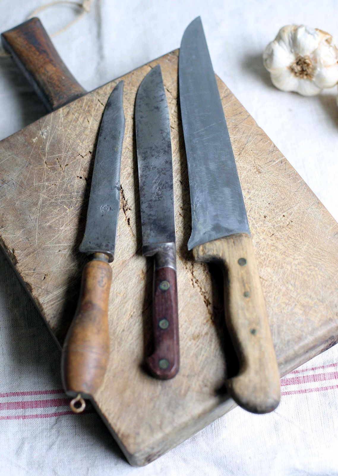 Collection Of 3 Antique French Kitchen Knives Steel Blades Wooden Handles Set Of 3 Butchers Knife