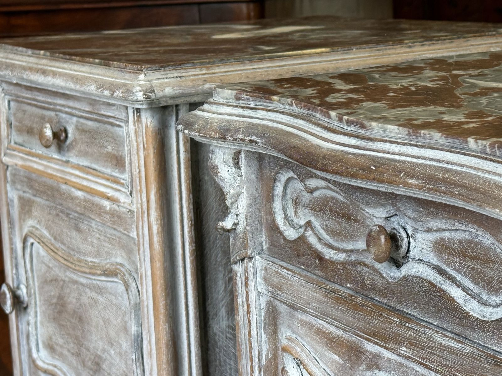 Pair Of French Antique Bedside Tables Marble Topped Side Cabinets photo Furniture