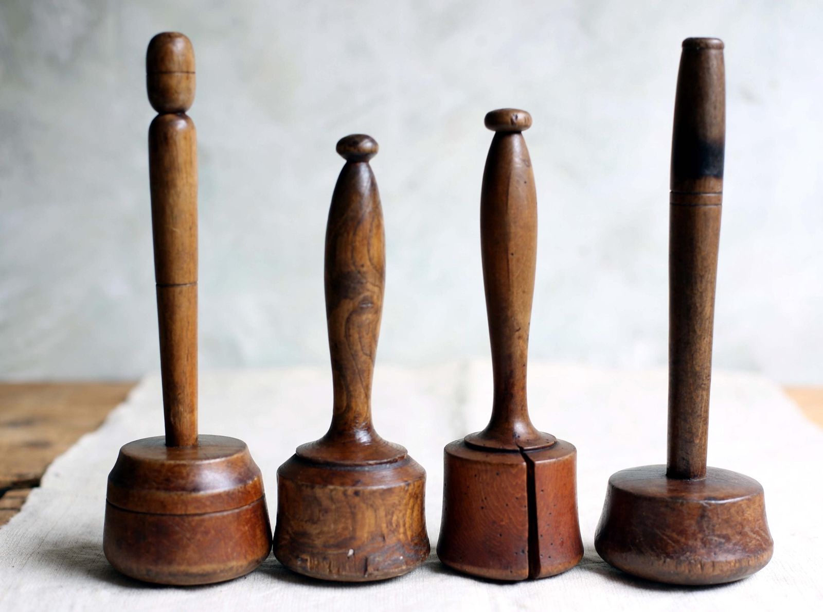 Collection Of 4 Large Antique French Rustic Wooden Pestles Primitive Mashers Spice Grinders photo for sale