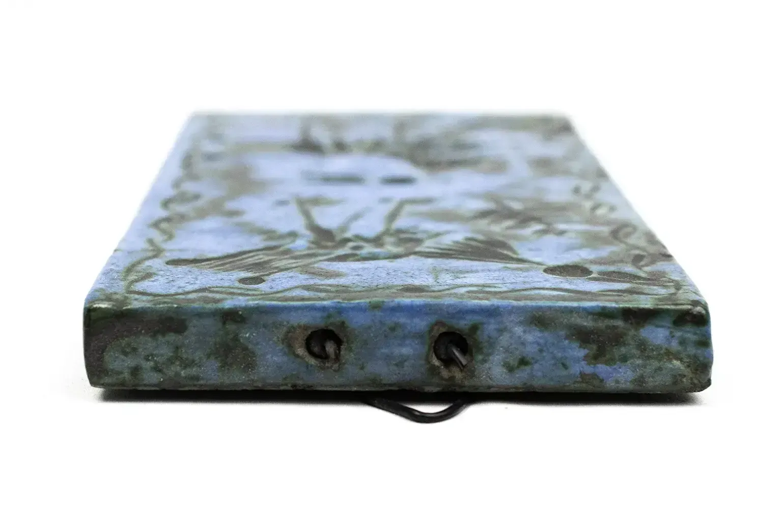 Decorative Enameled Earthenware Plaque — Jacques Blin — Fantastic Bestiary, Scarred Decoration, Cloudy Blue And Green Enamel photo 390.0