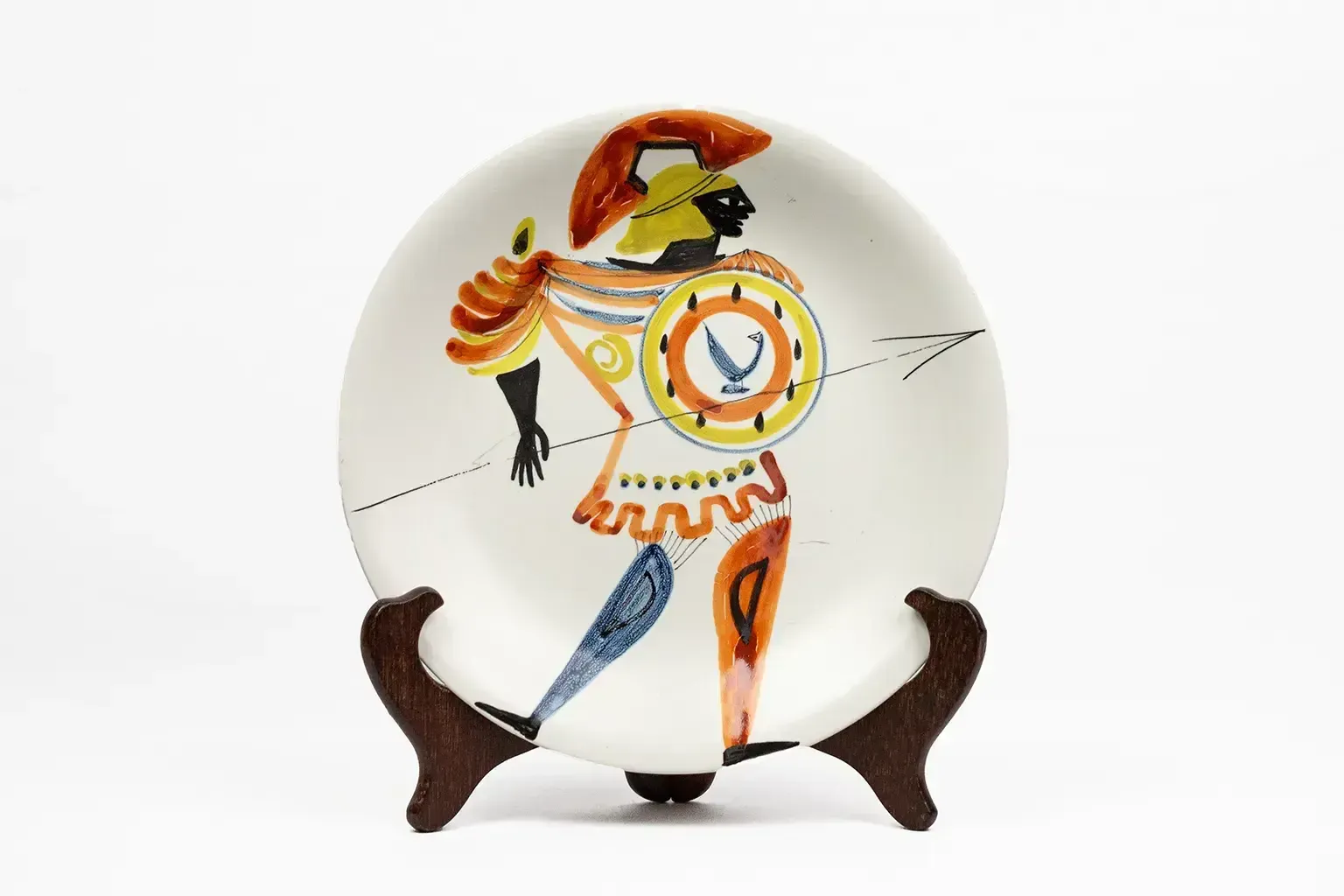 Glazed Earthenware Plate, Hoplite — Roger Capron, Vallauris, Circa 1955–1960