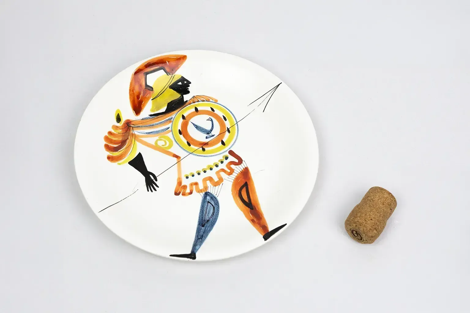 Glazed Earthenware Plate, Hoplite — Roger Capron, Vallauris, Circa 1955–1960 photo vinterior